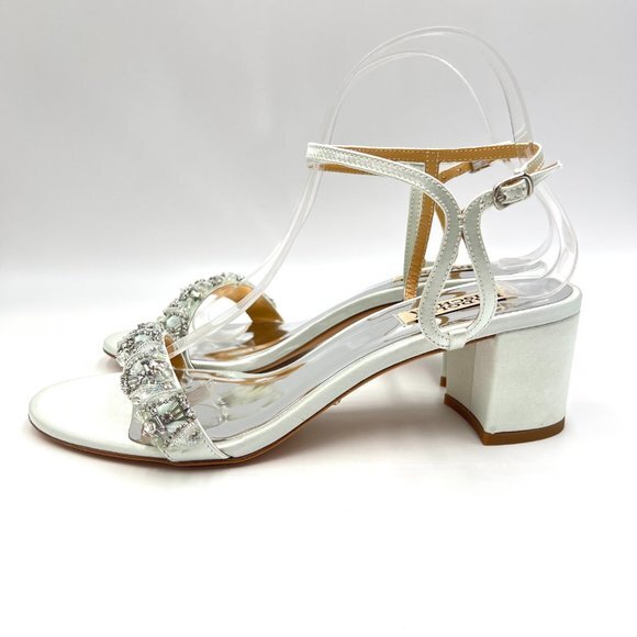 Badgley Mischka Size 8.5 Light Pastel Blue Green Satin Dress Sandals Heels Shoes - Picture 8 of 15